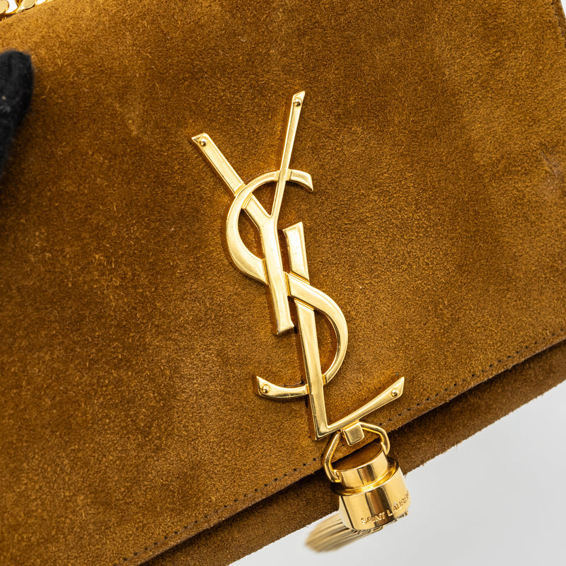Saint Laurent Kate Chain Wallet with Tassel Suede Brown GHW
