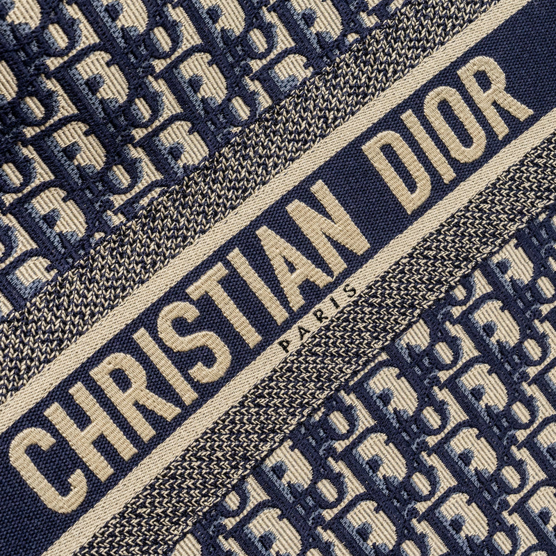 DIor Large Book Tote Blue Dior Oblique Embroidery
