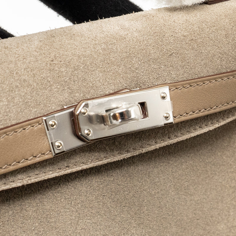 Hermes Mini Kelly Pluch Grizzly/Swift/Mouton Merinos Gris Caillou/Ecru/Etoupe SHW Stamp W