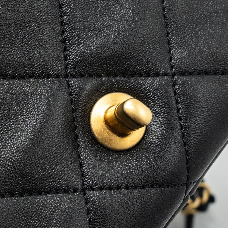 Chanel CIRCULAR HANDLE QUILTED FLAP BAG LAMBSKIN BLACK BRUSHED GHW