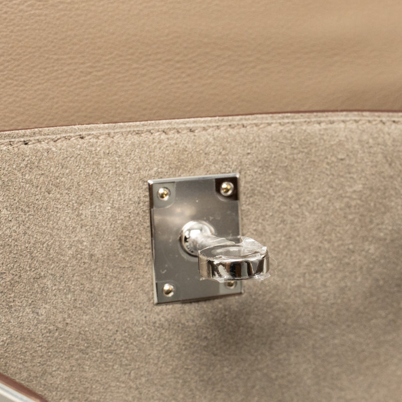 Hermes Mini Kelly Pluch Grizzly/Swift/Mouton Merinos Gris Caillou/Ecru/Etoupe SHW Stamp W