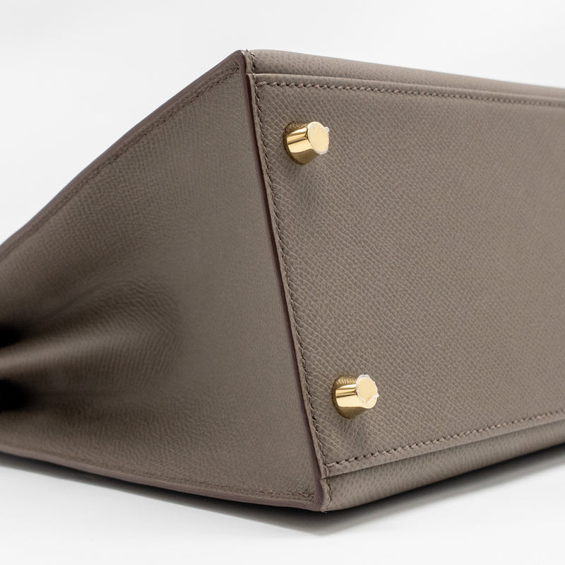 Hermes Kelly 28 Epsom Gris Etain GHW Stamp D