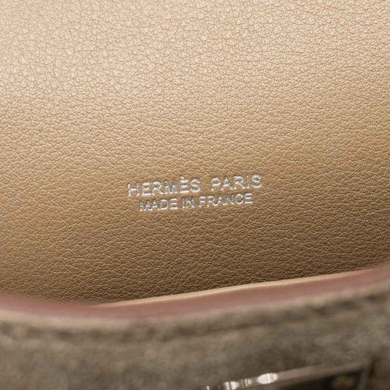 Hermes Mini Kelly Pluch Grizzly/Swift/Mouton Merinos Gris Caillou/Ecru/Etoupe SHW Stamp W