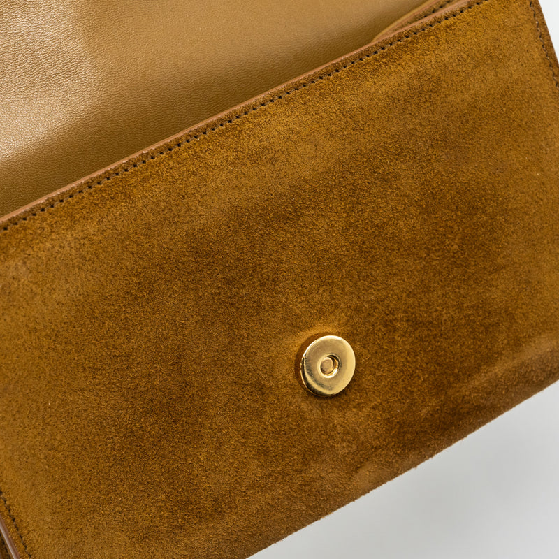 Saint Laurent Kate Chain Wallet with Tassel Suede Brown GHW