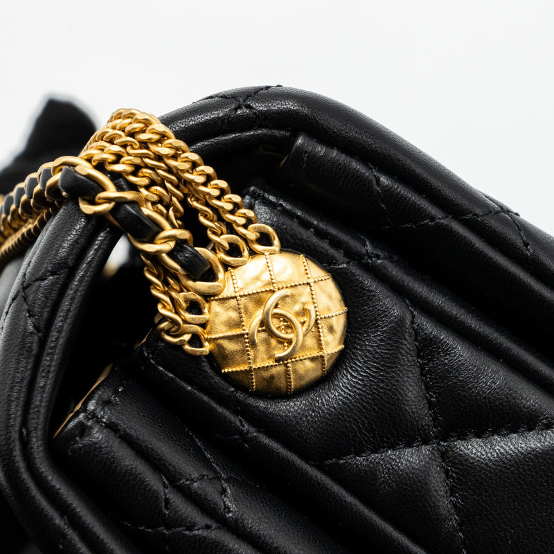 NEW Chanel Black Lambskin Tote with Chain Gold Hardware with CC Charm