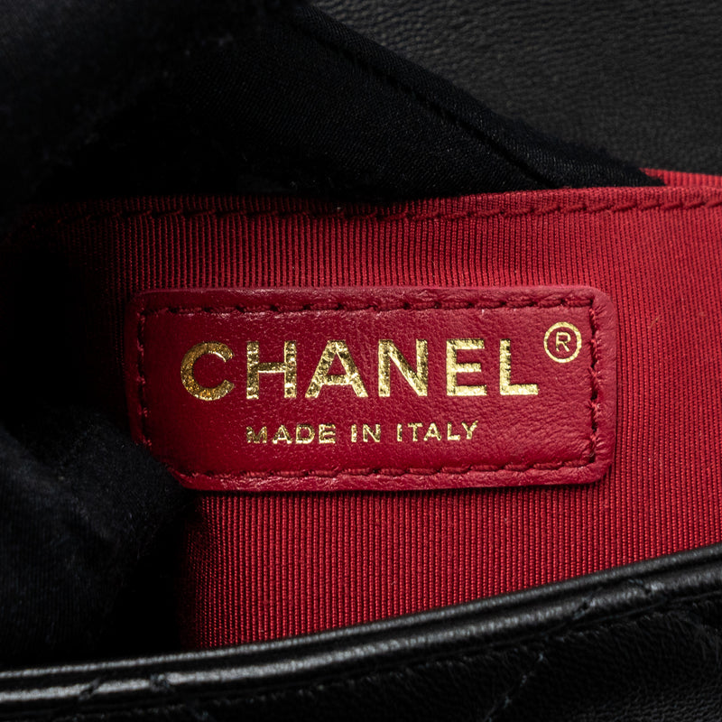 Chanel CIRCULAR HANDLE QUILTED FLAP BAG LAMBSKIN BLACK BRUSHED GHW