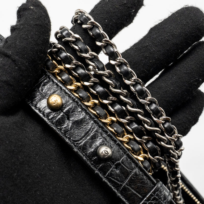 Chanel Small Gabrielle Hobo Bag with Top Handle Croc-Embossed Calfskin Black Multicoloured Hardware