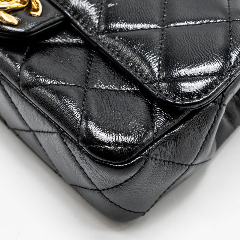 Chanel 24b Giant Chain Flap Shoulder Bag Lambskin Black GHW (Microchip)