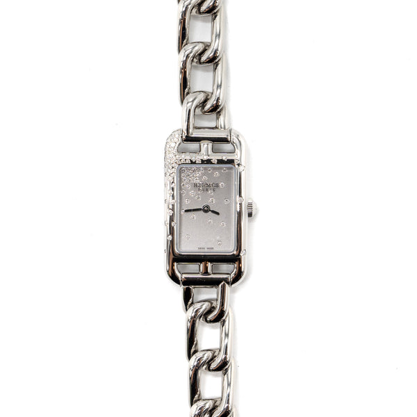 Hermes Nantucket watch 29mm steel Bracelet with diamonds