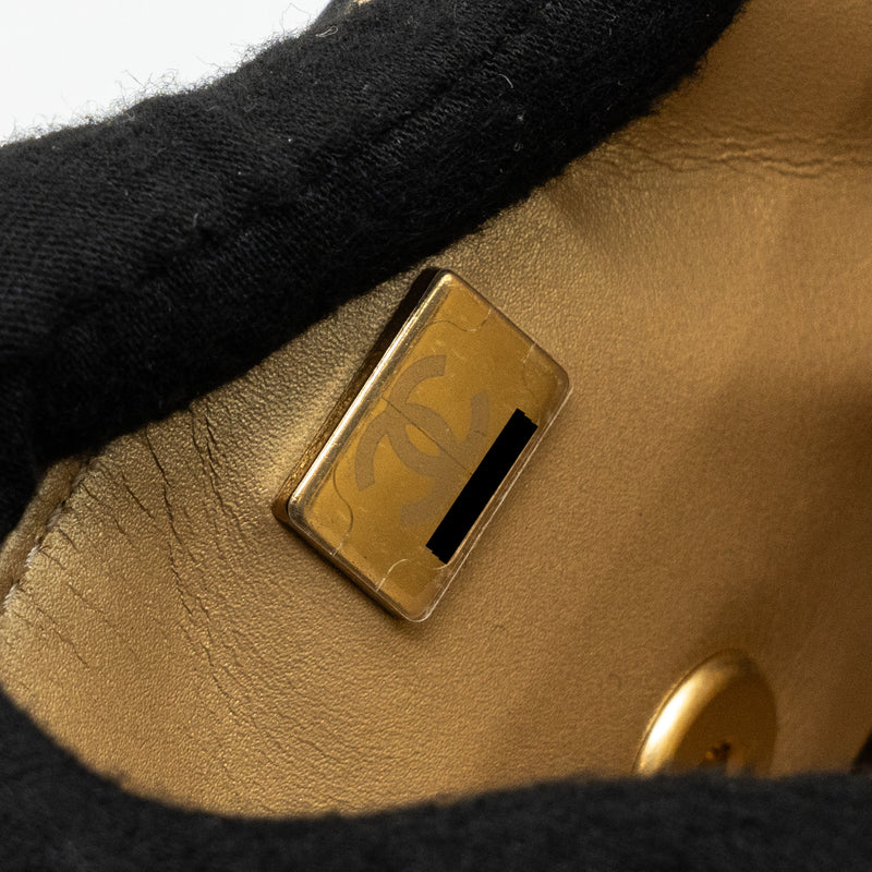 Chanel 22a Button On Chain Flap Shoulder Bag Lambskin Black Brushed GHW(Microchip)