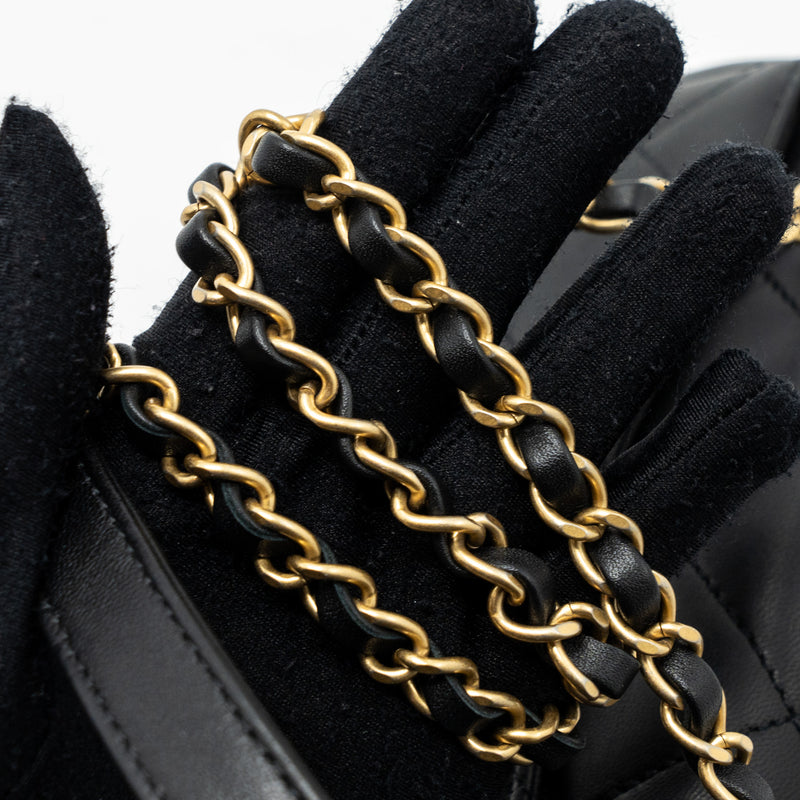 Chanel CIRCULAR HANDLE QUILTED FLAP BAG LAMBSKIN BLACK BRUSHED GHW