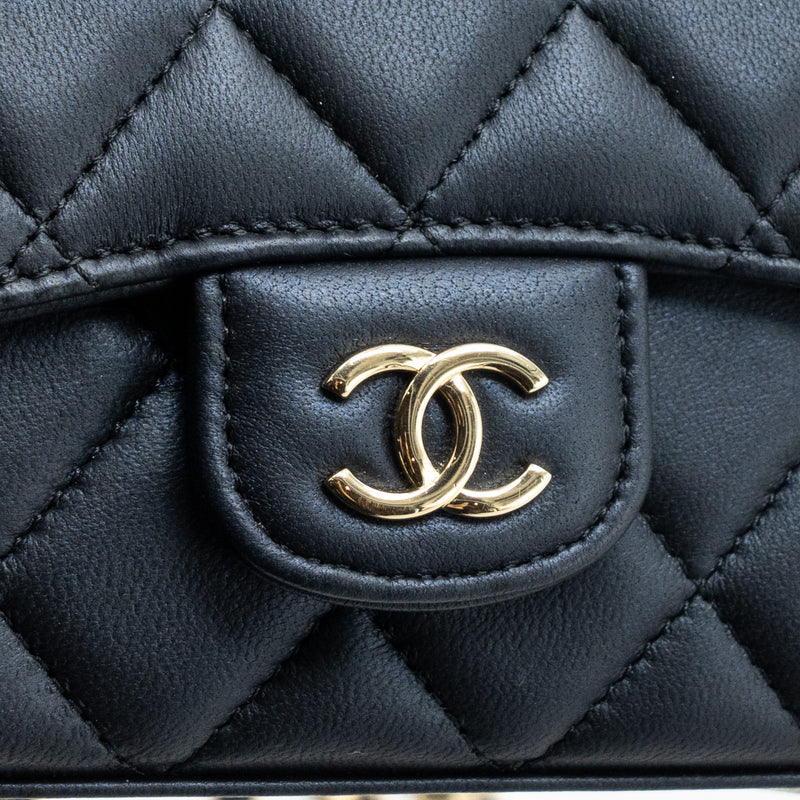 Chanel Top Handle Mini Flap Bag Pearly Lambskin Dark Blue LGHW(microchip)