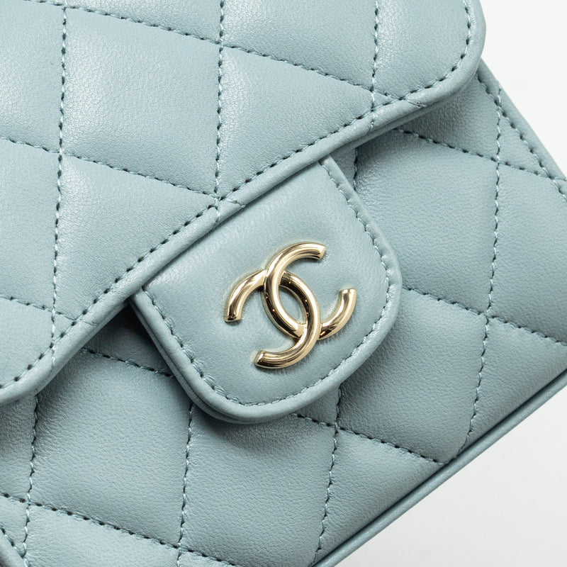 Chanel Top Handle Mini Flap Bag Lambskin Light BLUE LGHW