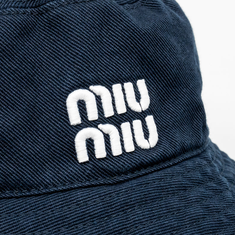 Miu Miu Size S Drill Hat Cotton Dark Blue and Logo Sunglasses Black (Sell in Set)