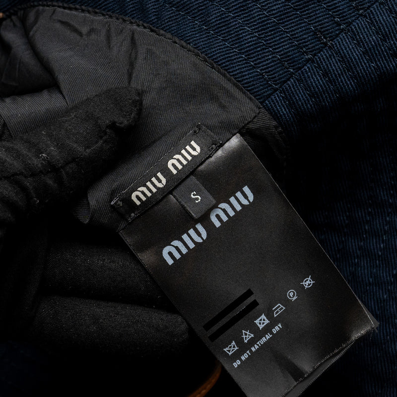 Miu Miu Size S Drill Hat Cotton Dark Blue and Logo Sunglasses Black (Sell in Set)