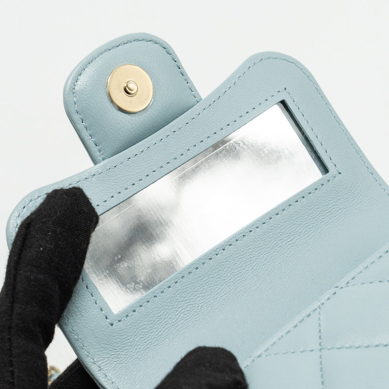Chanel Top Handle Mini Flap Bag Lambskin Light BLUE LGHW