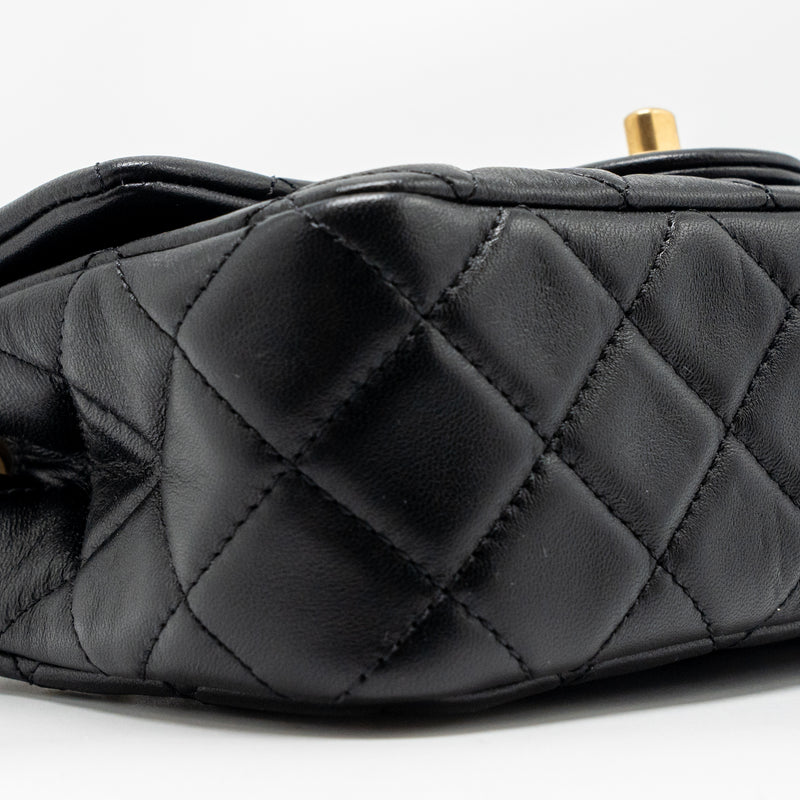 CHANEL Pearl Crush Mini Rectangular Flap Bag Lambskin Black GHW (Microchip)