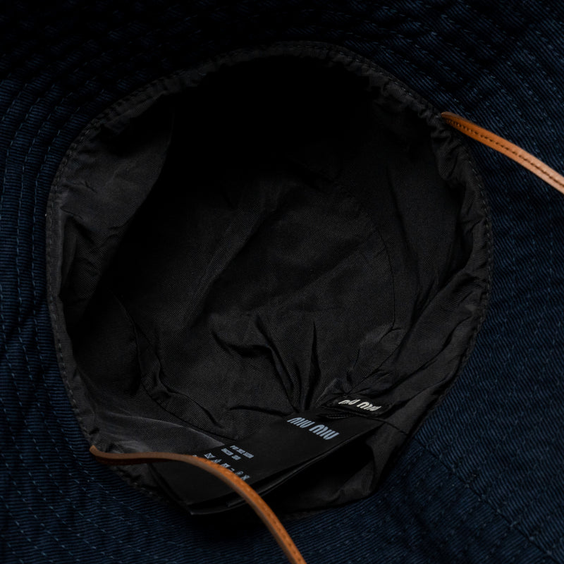 Miu Miu Size S Drill Hat Cotton Dark Blue and Logo Sunglasses Black (Sell in Set)