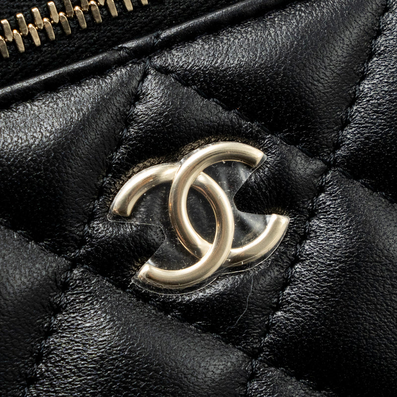 Chanel top handle long vanity with chain lambskin black LGHW (microchip)
