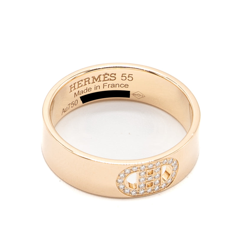 Hermes SIze 55 H D’ancre Ring Small Model Rose Gold Diamonds