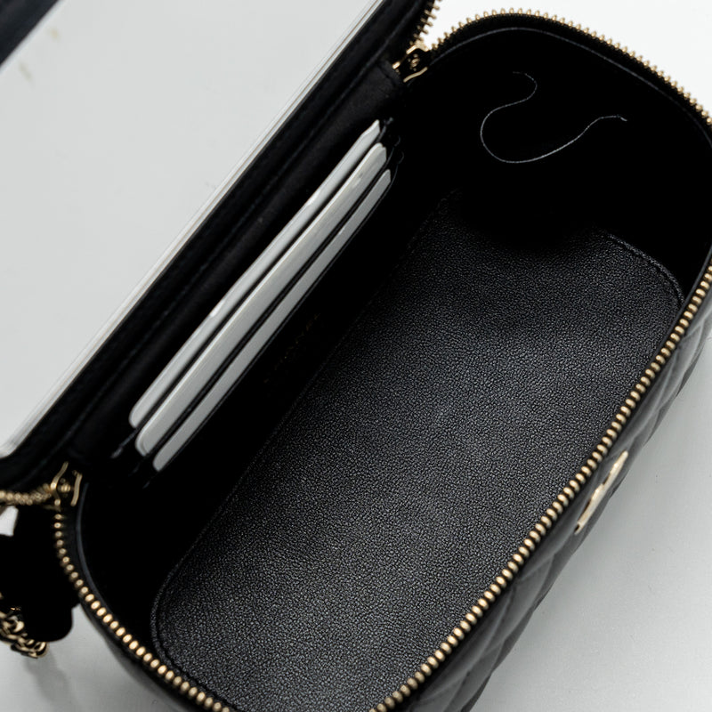Chanel top handle long vanity with chain lambskin black LGHW (microchip)