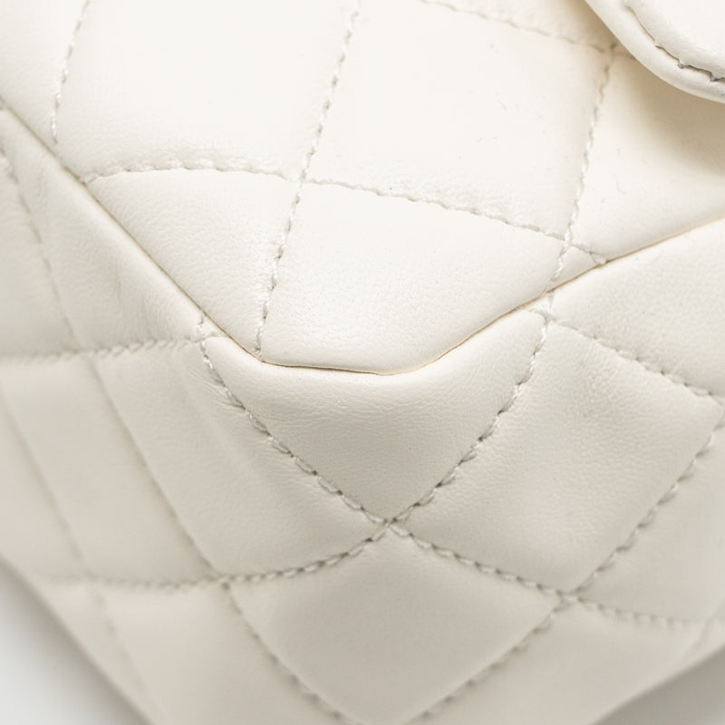 Chanel Pearl Crush Mini Square Flap Bag Lambskin White GHW (Microchip)
