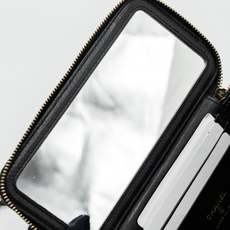 Chanel top handle long vanity with chain lambskin black LGHW (microchip)