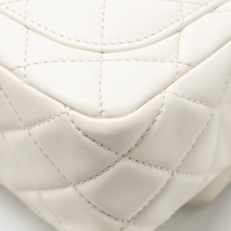 Chanel Pearl Crush Mini Square Flap Bag Lambskin White GHW (Microchip)