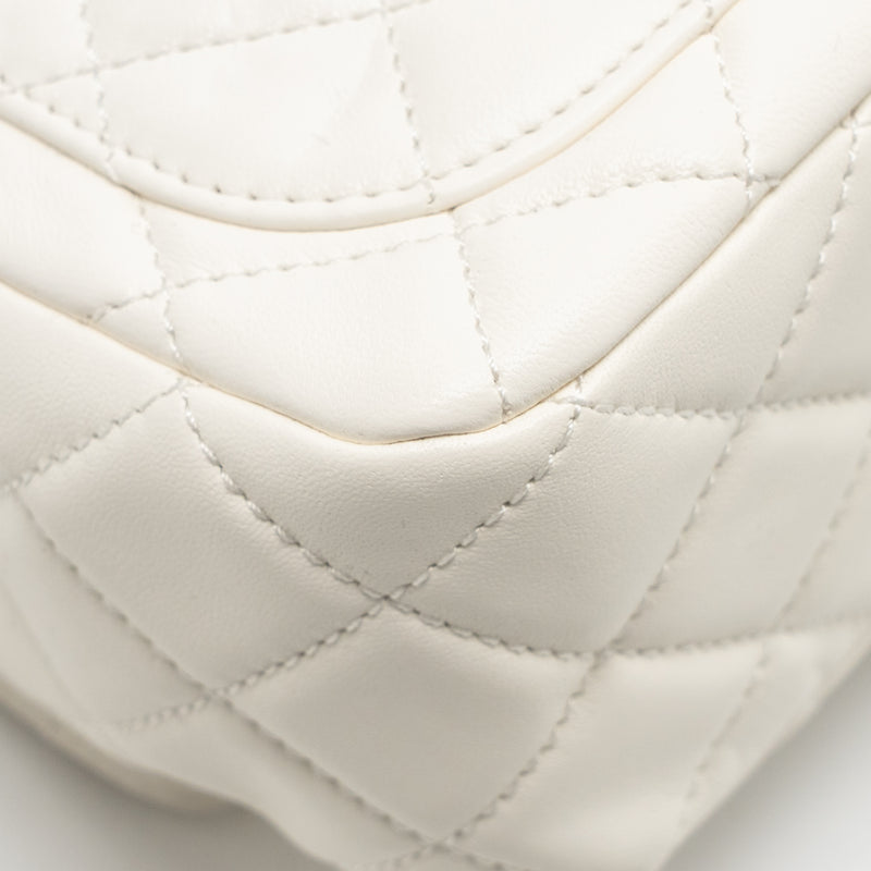 Chanel Pearl Crush Mini Square Flap Bag Lambskin White GHW (Microchip)