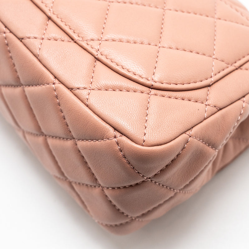 Chanel Pearl Crush Mini Square Flap Bag Lambskin Pink GHW(Microchip)