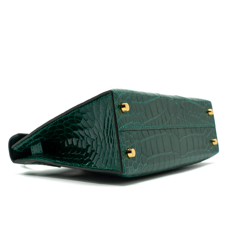 Hermes Mini Kelly II Alligator Mississippiensis Lisse 6Q Vert Emeraude GHW Stamp Z