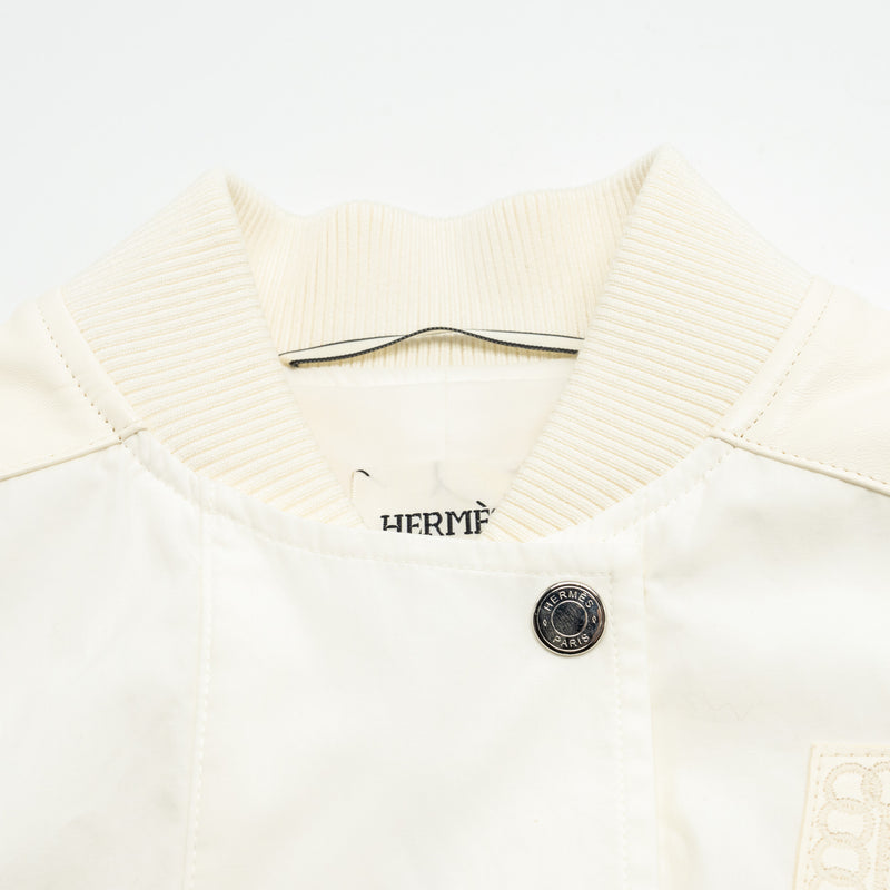 Hermes Size 34 blouson bride esprit bombers jacket cotton/ polyamide white