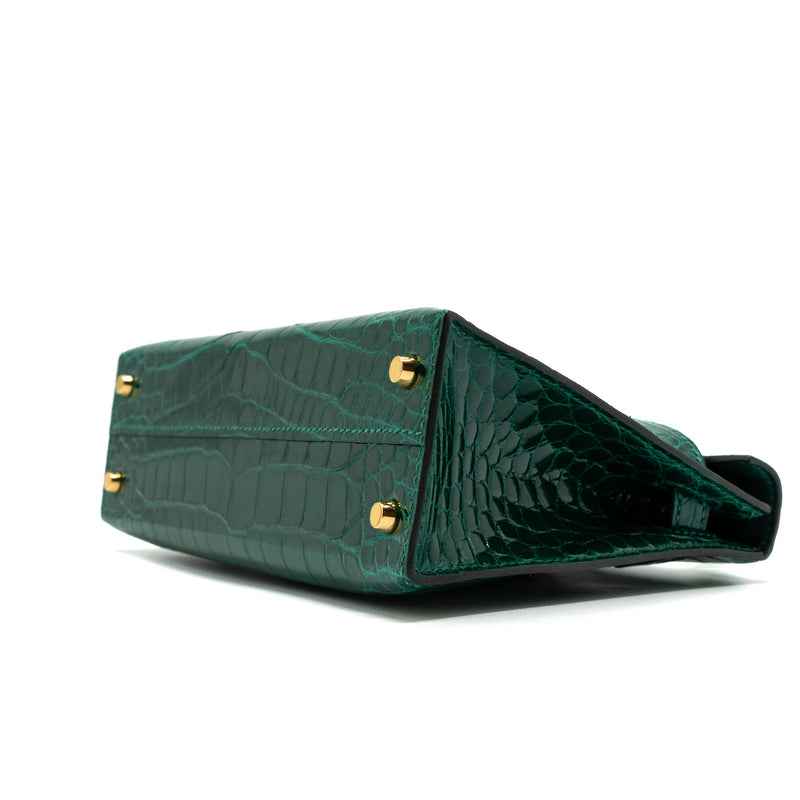 Hermes Mini Kelly II Alligator Mississippiensis Lisse 6Q Vert Emeraude GHW Stamp Z