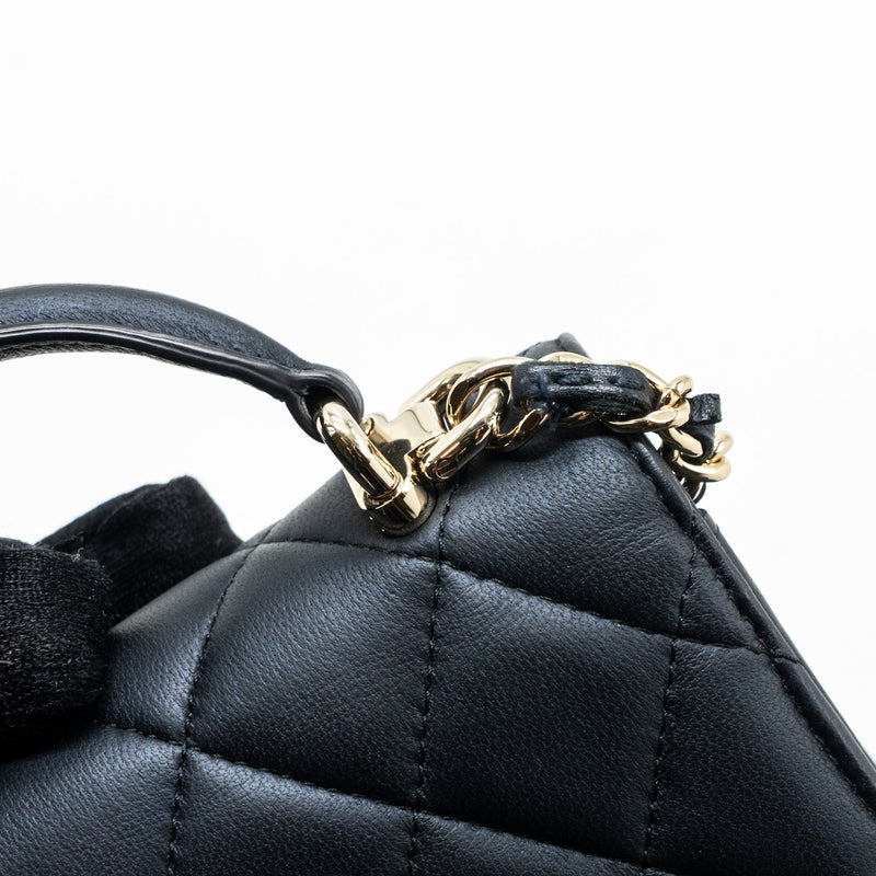 Chanel Top Handle Mini Flap Bag Pearly Lambskin Dark Blue LGHW(microchip)