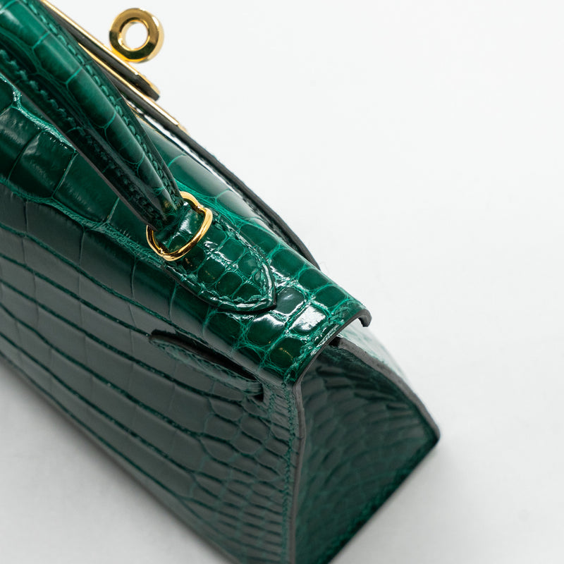 Hermes Mini Kelly II Alligator Mississippiensis Lisse 6Q Vert Emeraude GHW Stamp Z