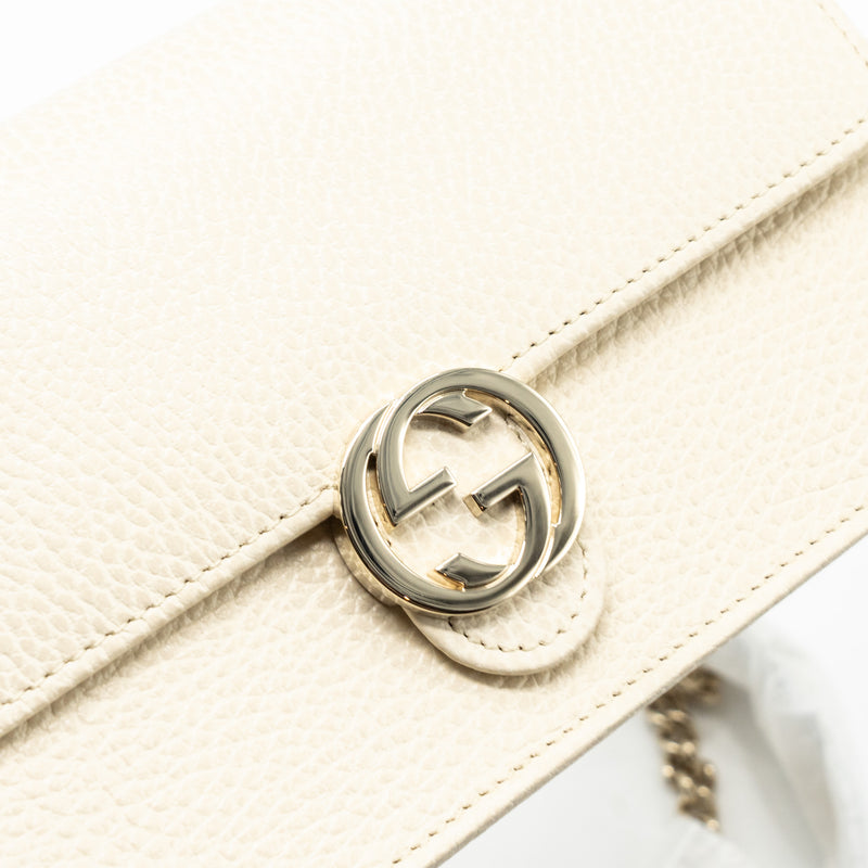 Gucci Interlocking G Crossbody Chain Bag Wallet leather White LGHW