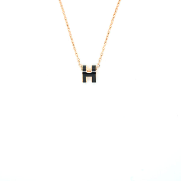 Hermes Mini Pop H Pendant Black Rose Gold Tone