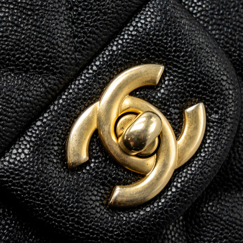 Chanel top handle mini rectangular flap bag grained calfskin black GHW