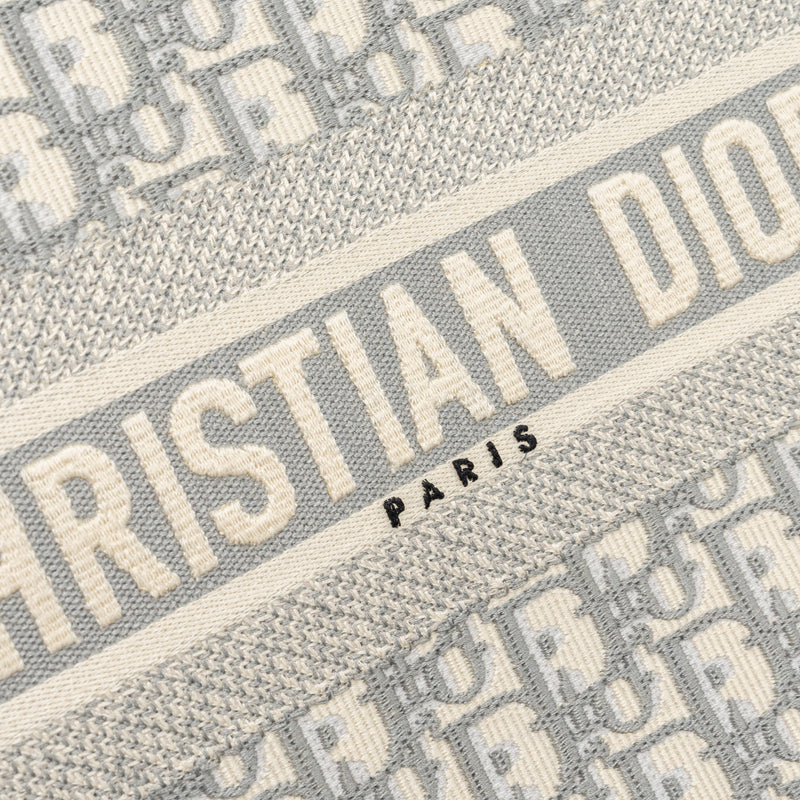 Dior Large Book Tote Dior Oblique Embroidery Ecru/Grey