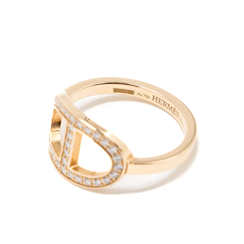 Hermes Size 50 Chaine d'ancre Contour Ring, Medium Model Rose Gold,Diamonds
