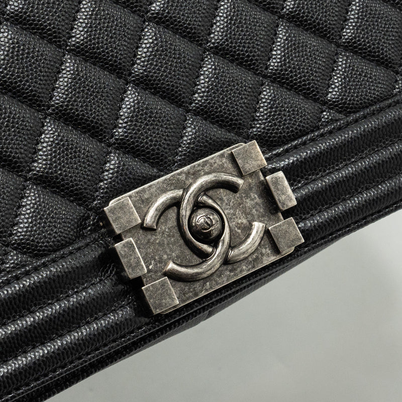 Chanel Medium Boy Bag Caviar Black Ruthenium Silver Hardware