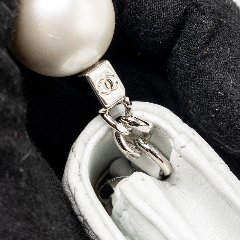 Chanel Giant pearl chain mini flap bag lambskin white SHW