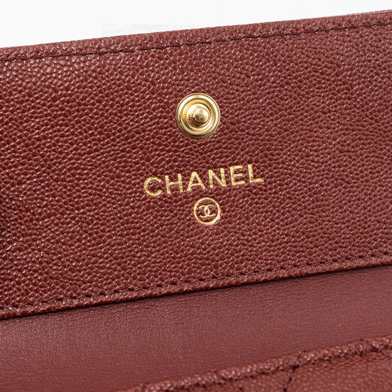 Chanel boy compact wallet caviar dark red GHW