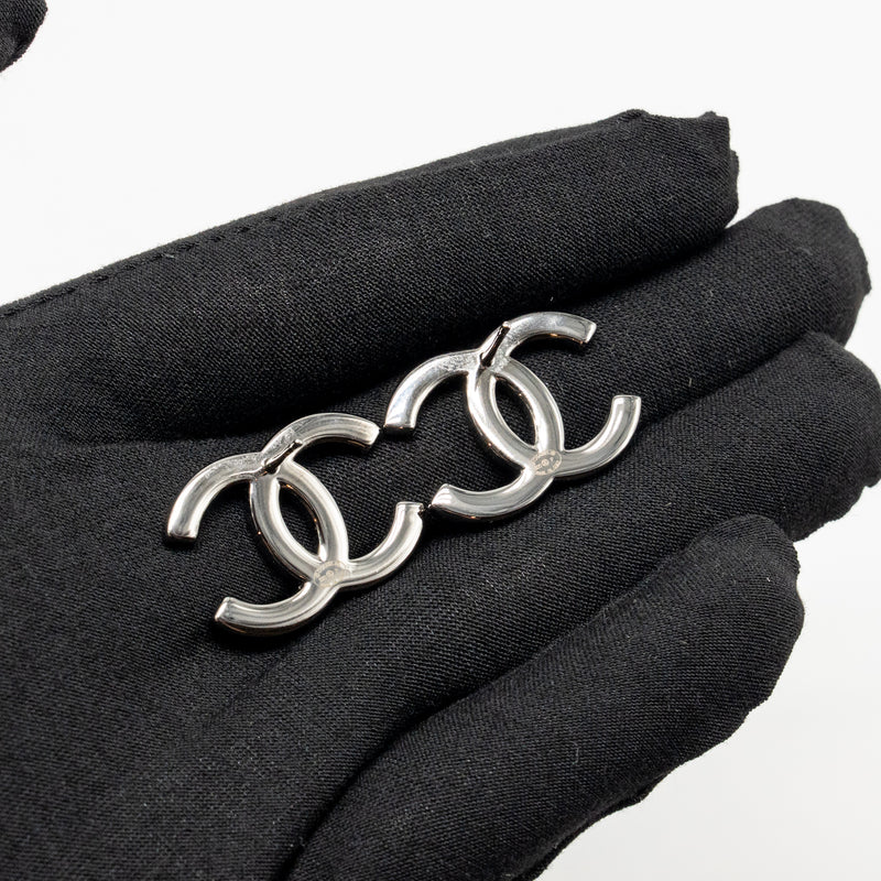 Chanel CC Earrings Crystal/Pearl Silver Tone