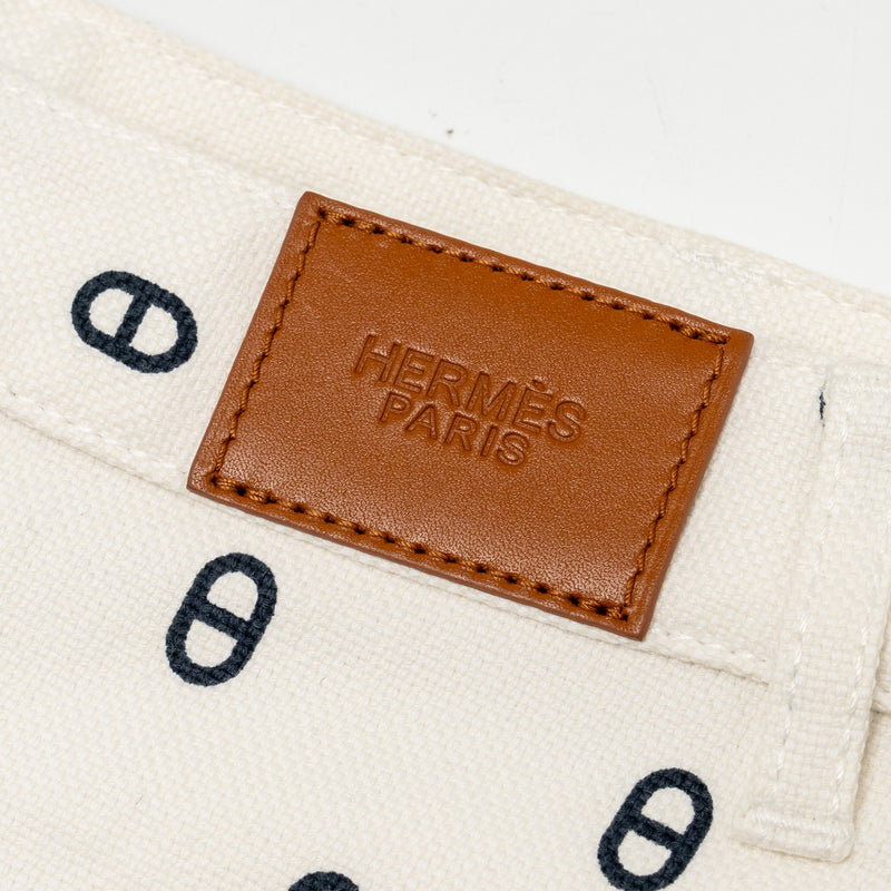 Hermes size 36 chaine D’ancre denim jacket/skirt cotton white/black SHW (sell in a set)