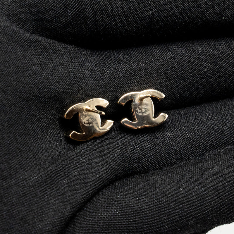 Chanel CC Earrings Light Gold Tone