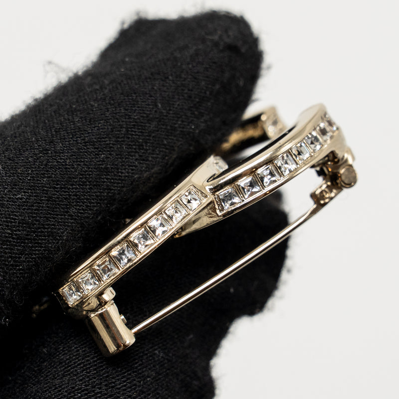 Chanel CC Brooch Crystal Silver Tone