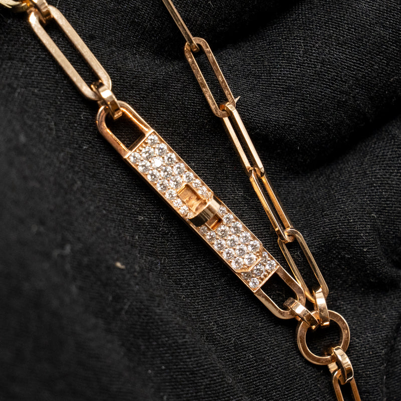 Hermes Size ST Kelly Chaine Lariat Necklace, Small Model, Rose Gold, Diamonds