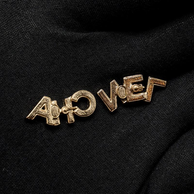 Chanel CHA-NEL Letter Logo Earrings Crystals Light Gold Tone