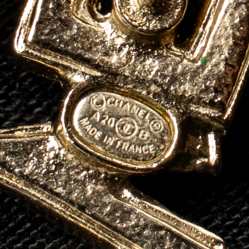 Chanel CHA-NEL Letter Logo Earrings Crystals Light Gold Tone
